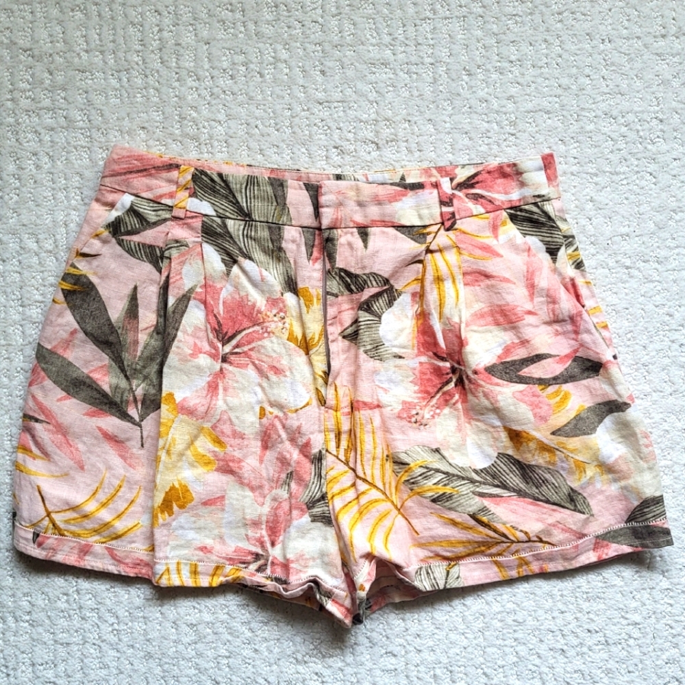 Joie Pink and Yellow High Waist Floral Shorts